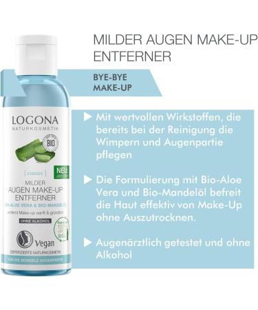 Logona Organic Eye Makeup Remover with Aloe Vera & Almond Oil - 125ml | Gentle, Vegan, Waterproof Makeup Remover - Buy Online on GoSupps.com