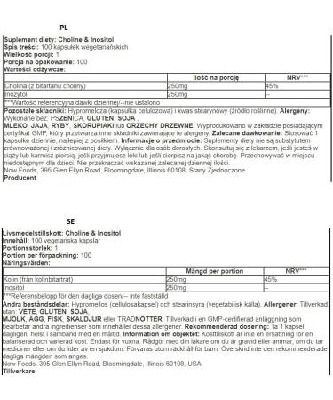 NOW Foods Choline and Inositol 500mg - 100 Capsules | Enhance Brain Health & Mood Support | International Shipping Available - Buy Online on GoSupps.com