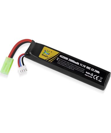 Airsoft Battery 11.1V Rechargeable 3S LiPo 2000mAh 30C Hobby Battery with Mini Tamiya & JST XH Connector for Airsoft Model Guns Rifle RC Car Drone