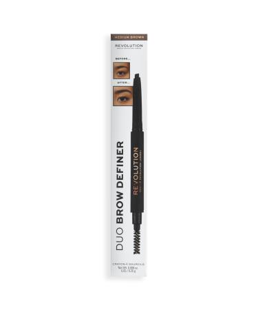 Makeup Revolution Duo Brow Definer Pencil Add Definition Includes Brush Medium Brown