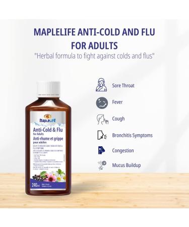 MapleLife Nutrition - Anti Cold and Flu for Adults - Herbal Formula with Extracts of Chamomile Echinacea Elderberry - Vitamin C - Zinc - 240 ml - Buy Online on GoSupps.com