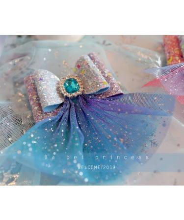 FASHION YO Elsa Princess Bow Sparkling Snow Diamond Fancy Costume Party Girls Kids Hair Clips Alligator Barrettes Accessories Bows Hairpins with Long Ribbon (Blue Diamond with Lace) - Buy Online on GoSupps.com