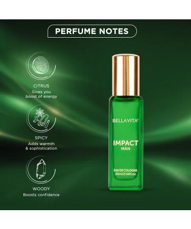 Be'llaVita Luxury IMPACT MAN Eau De Cologne Perfume with Mandarin Orange Patchouli Cedar | Woody EDC Fragrance Scent for Men 20 Ml - Buy Online on GoSupps.com