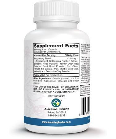 Amazing Herbs Detox Flush Blood Purifier - 7 Powerful Natural Cleansing Agents - 60 Count - Buy Online on GoSupps.com