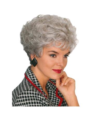 GNIMEGIL Short Curly Hair Gray Wigs for White Women Silver Grey Wig Golden Girls Costume Old Lady Wig Grandma Wig Elderly Synthetic Wigs Mommy Granny Wig