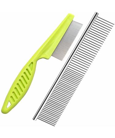 2-in-1 Dog combs, Flea comb, Metal Cat Comb with Stainless Steel Teeth and lice comb, Professional Grooming Tool for Long and Short Haired Dog, Cat, Pet Comb for Removing Tangles and Knots