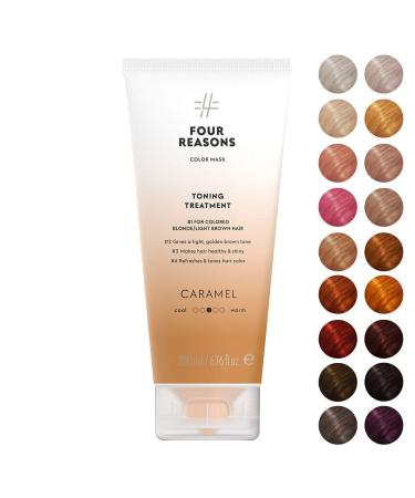 Four Reasons Color Mask - Caramel - (19 Colors) Toning Treatment, Color Depositing Conditioner, Tone & Enhance Color-Treated Hair - Semi Permanent Hair Dye, Vegan and Cruelty-Free, 6.76 fl oz Caramel (New Packaging)