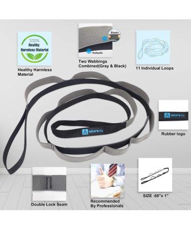 AZURELIFE 11-Loop Half Elastic Stretch Strap for Yoga, Physical Therapy & Dance - Gray | Instruction Guide Included - Buy Online on GoSupps.com
