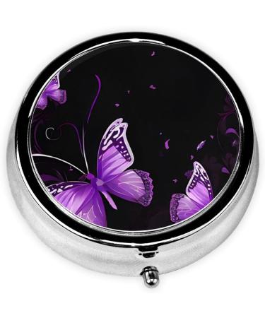 Buy Butterfly Purple Round Pill Box - 3 Compartment Portable Travel Medicine Organizer | Mini Decorative Pocket Purse Pill Case - Buy Online on GoSupps.com