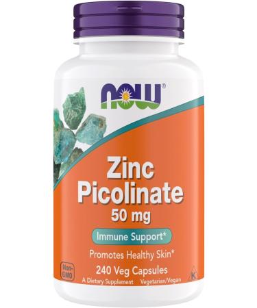 Now Supplements Zinc Picolinate 50 mg Supports Enzyme Functions Immune Support Non-GMO Kosher Suitable for Vegans - 240 Vegetarian Capsules (Pack of 1)