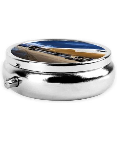 Evening Light Airplane Round Pill Box - 3 Compartment Travel Medicine Organizer & Decorative Pocket Purse - Buy Online on GoSupps.com