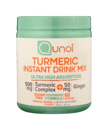 Turmeric Curcumin Instant Drink Mix, Qunol Natural Ultra High Absorption, 500mg + 50mg Ginger, Supports Healthy Inflammation Response and Joint Support, Dietary Supplement, 60 Servings
