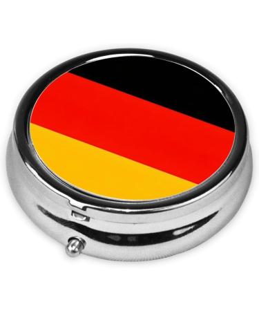 Germany Flag Portable Metal Pill Box - Round Mini 3-Compartment with Hinged Fastening | Ideal for Small Pills & Travel | International Shipping Available - Buy Online on GoSupps.com