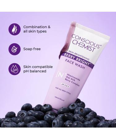 Conscious Chemist Niacinamide Face Wash | 100ml | Pore Refining Brightening Cleanser for Women & Men with BlueBerry & AcaiBerry Extracts Bright Clear Skin Cruelty Free All Skin Type - Berry Bright - Buy Online on GoSupps.com
