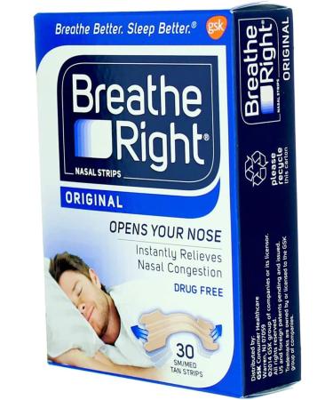 Breathe Right Nasal Strips Original Tan Small/Medium 30 ea - Pack of 3 - Buy Online on GoSupps.com