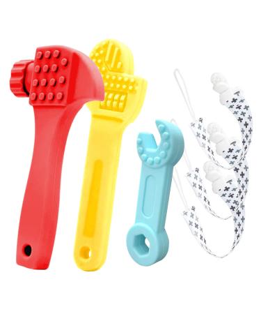 Baby Teething Toys for Babies 0-6 Months DHOZA Baby Teethers for Babies 6-12 Months Soft BPA-Free Silicone Chew Gums with Clip Holder Gift for Baby Must-Haves Easy to Clean and Freeze - 3 Packs T-toys-3-pairs