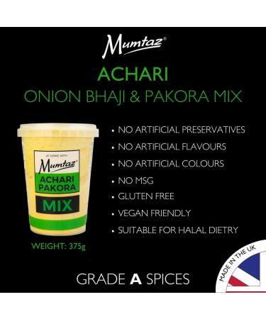 Mumtaz ACHARI PAKORA & ONION BHAJI Mix 375g - Reusable Resealable & Stacking Friendly Container - Buy Online on GoSupps.com