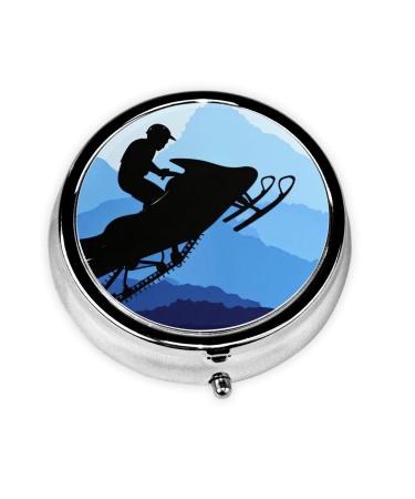 Snowmobile Portable Metal Pill Box Round Mini 3-Compartment Plastic Insert hinged Fastening Design Suitable for Small Pills Must-Have for Travel Black