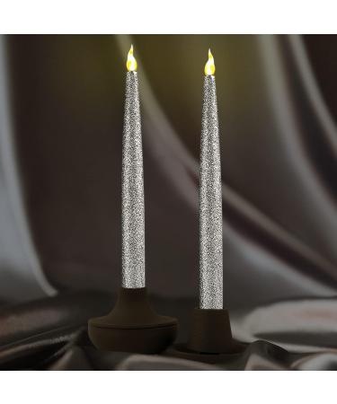 FURORA Lighting Silver Taper Candles - Flameless LED Centerpiece Decor with 6/18 Timer Pack of 2 (Battery Operated) - Perfect for Elegant Events & Home D cor - Buy Online on GoSupps.com