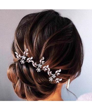 Crystal Leaf Bride Wedding Hair Pins - Pearl Hair Accessories for Women and Girls (Pack of 3) - Rose Gold - Buy Online on GoSupps.com