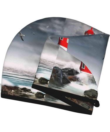 Hair Towel Wrap - Fast Drying Button Closure Turban for Quick Hair Drying - 3D Lighthouse Design - Buy Online on GoSupps.com