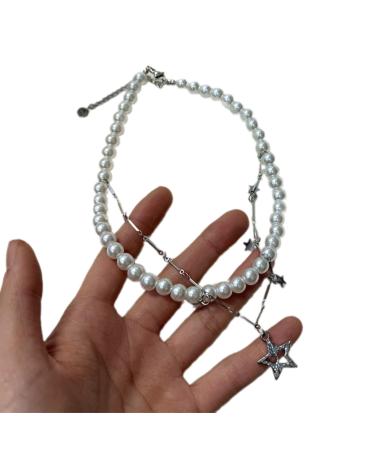Southjieling luxurious zircon-star-trailer necklace unique double-layer zircon-star trailer necklace elegant pearl necklace double-layer