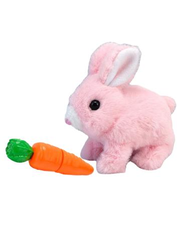 LYINUR Interactive Rabbit Toy with Carrot Pet Hopping Bunny Toy for Kids Walking and Talking Rabbit Toys for Boys Girls Funny Plush Stuffed Bunny Toy with Sounds and Movements (Pink)