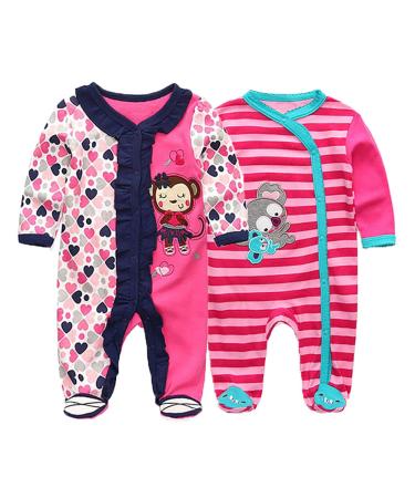 MAMIMAKA Baby Rompers Pajamas Cotton Jumpsuit Boys Girls Sleepsuit Long Sleeve Footed Bodysuits One-Piece Outfits 9-12 Months Two Pieces-9