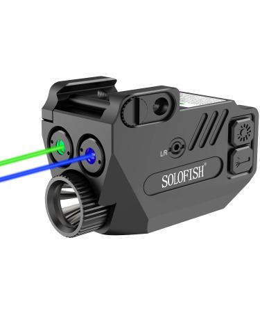 SOLOFISH 500lm Pistol Light and Purple/Infrared (IR)/Green Blue Beam Combo, Rechargeable Aluminum Weapon Light and Beams for Guns with a Rail Blue & Green Laser Light Combo