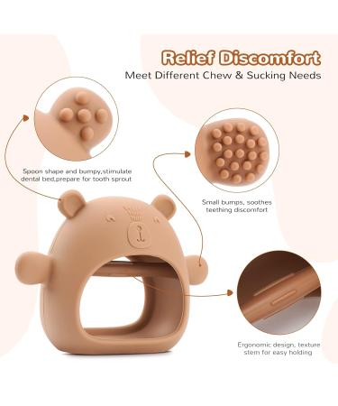 AEOLZ Anti-Drop Silicone Bear Teether Mitten 3 Pack for Babies Over 3 Months | BPA-Free Baby Teething Toys for Sucking Needs | Red/Brown/Green - Buy Online on GoSupps.com