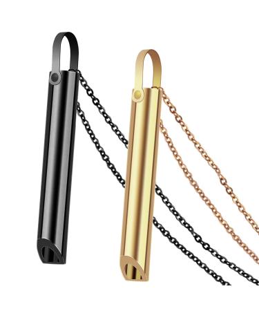 2PCS Breathing Necklace Stop Vaping Necklace Anxiety Necklace Stop Smoking Necklace Breathless Vape Necklace Quit Smoking Necklace Vape Necklace for Anxiety Mindful Meditation (Gold+Black) Gold +Black