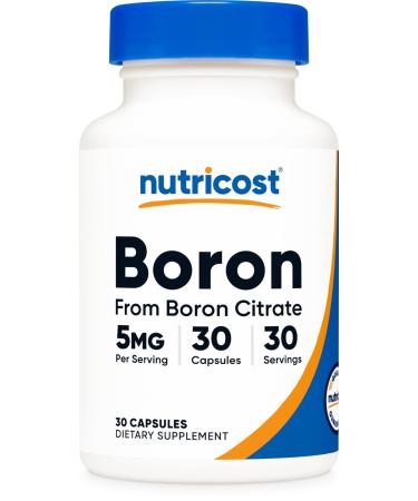 Nutricost Boron Capsules 5mg 30 Vegetarian Capsules - Gluten Free and GMO Free Unflavored 30 Count (Pack of 1)