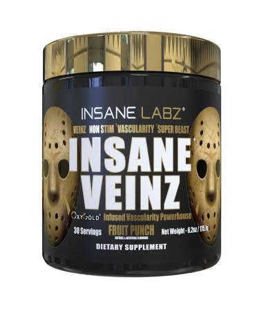 Insane Labz Insane Veinz Gold, Nitric Oxide Non Stimulant pre Workout Powder, Loaded with Hydromax, Nitrosigine, Increases Vascularity and Blood Flow, 30 Srvgs, Fruit Punch - Buy Online on GoSupps.com