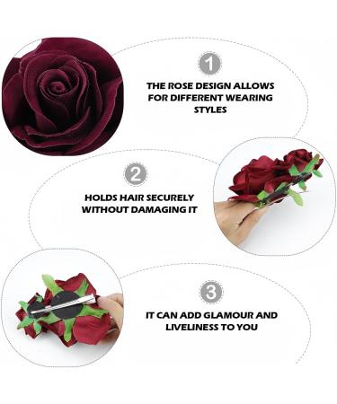ZJIVQO Red Rose Hair Clip Flower Hairpin Brooch Velvet Ornament Rose Flower Hair Accessories for Woman Girl Ladies Wedding Hair Clip Flamenco Dancer Valentines Day Decoration Wine Red - Buy Online on GoSupps.com
