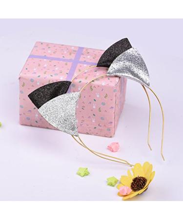 Frcolor 2pcs Glitter Cat Ears Headbands for Cosplay Halloween Costume Party & Daily Wear - Black & Silver - Buy Online on GoSupps.com