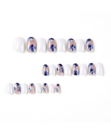 Mouyouglow Press On Nails - Short Almond White Nude Blue Flowers | Fake Nails with Glue | Gold Dust Acrylic Fingernails Q22 - International Shipping Available - Buy Online on GoSupps.com