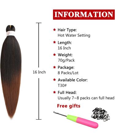 Xtrend 8 Packs 16 Inch Ombre Brown EZ Braiding Hair Extensions Pre Stretched for Box Braids Yaki Straight Kanekalon Fiber Pre Stretched Crochet Braiding Hair Extension T30# 16 Inch (Pack of 8) T30# - Buy Online on GoSupps.com