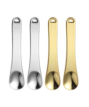 Yrlehoo 4X metal mini spoon spatula cosmetic cream spatula make up spatula masks lipstick silver and gold
