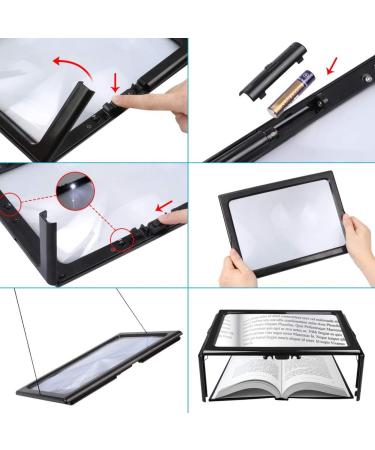 Lofe 3X Enlargement Reading Light - A4 Rectangular LED Magnifier for Seniors | Foldable Stand for Books Maps & Jewelry - Buy Online on GoSupps.com