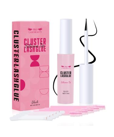 Cluster Lash Glue Clear Individual Lash Glue for DIY Eyelash Extension Lash Bond Lash Clusters Glue Mascara Wand Super Strong Hold WaterProof Latexfree (7ml Black) 7ml Black