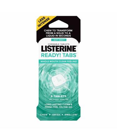 Listerine Ready! Tabs Chewable Tablets with Soft Mint Flavor, Revolutionary 4-Hour Fresh Breath Tablets to Help Fight Bad Breath On-the-Go, Sugar-Free, Alcohol-Free & Gluten-Free, 8 ct 1 ea