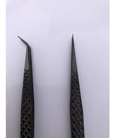 Stainless Steel Diamond Grip Eyelash Tweezer Kit - 3 Pcs Set with Free Mirror - Straight & 45 Angled Tips - Professional Makeup Tool for Women - Buy Online on GoSupps.com