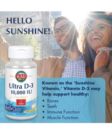 KAL Ultra D-3 250 mcg (10000 IU) - 90 Softgels | High Potency Vitamin D Supplement - Buy Online on GoSupps.com