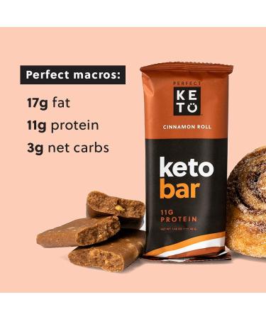 Perfect Keto Bars - Collagen and MCT - No Sugar Added - Keto Friendly Snack - Cinnamon Roll Flavor - 12 Count - Buy Online on GoSupps.com