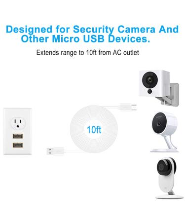 10FT 3 Pack Power Extension Cable for Wyze Cam v2/v3, Yi Camera, Blink Camera, Nest-Cam - Micro USB Charging Cord for Wyze v3 Outdoor - Indoor Use - Buy Online on GoSupps.com