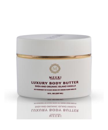 MZURI Body Butter, Whipped Shea and Island Vanilla Blend, Fast-Absorbing, Deep Moisturizing Cream with Essential Oils, Non-Greasy, Natural Skincare for Dry, Glowing Skin, Organic Butter - 8 Fl. Oz Vanilla 8 Fl Oz (Pack of 1)