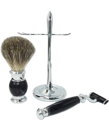 NSNT Exquisit Men's Shaving Brush Set - Fashionable Natural Hair & Metal Stand | Premium Beard Grooming Tool 10x16.5cm Silver - Buy Online on GoSupps.com