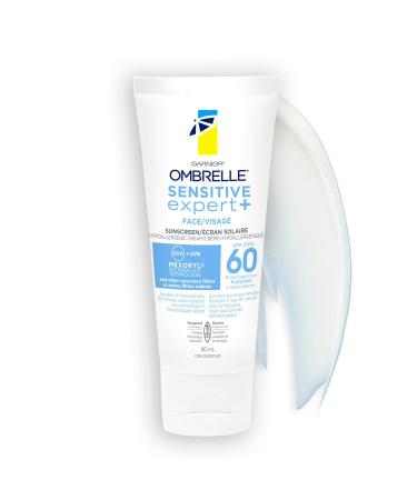 Garnier Ombrelle Sensitive Expert+ Sunscreen Face Lotion SPF 60 Dermatologist Tested For Sensitive Skin Hypoallergenic Non-Greasy Fragrance-Free High Broad-Spectrum UVA/UVB Protection 90ml