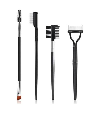 4 Pieces Eyelash Comb Separator Eyelash Brush Metal Mascara Tools Steel Brow Brush Metal Folding Lash Comb for Eyelash Black Double Head Eyelash Brush Mascara Spoolie Separator Curler Makeup Tool