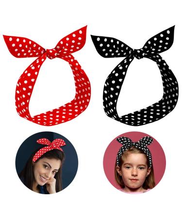 Forehead straps women 2 pieces hair band rockabilly headband women hair band Bow wire bending headband with polka dot red retro hair accessories for women girls gift